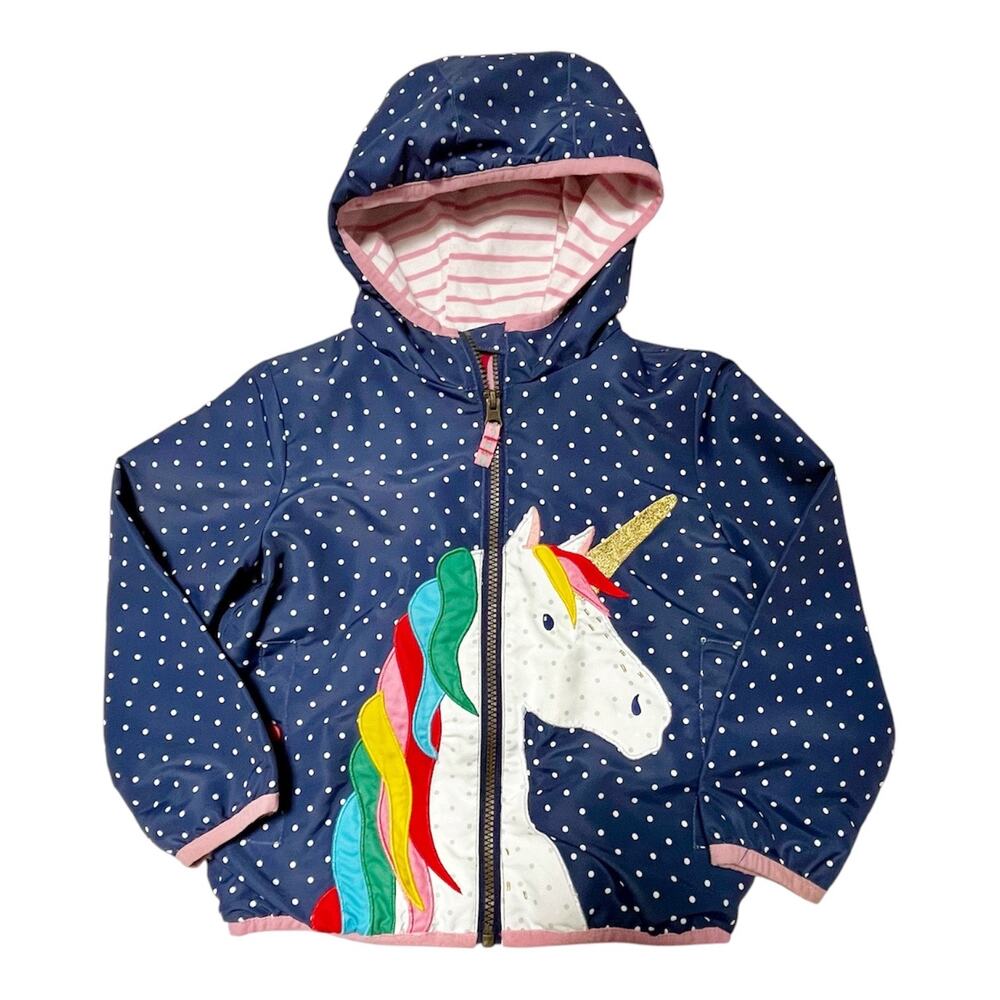 Mini Boden Rainbow Unicorn Jersey Lined Jacket with Hood Size 4/5